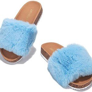 Cape Robbin Mayfair Furry Faux Fur Slides Slippers for Women, Fluffy Slipper